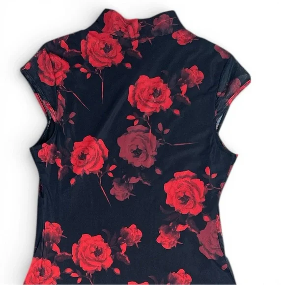 SHEIN Chinese Qipao Style Dress Black and Red Roses Size Extra Large - Picture 4 of 5